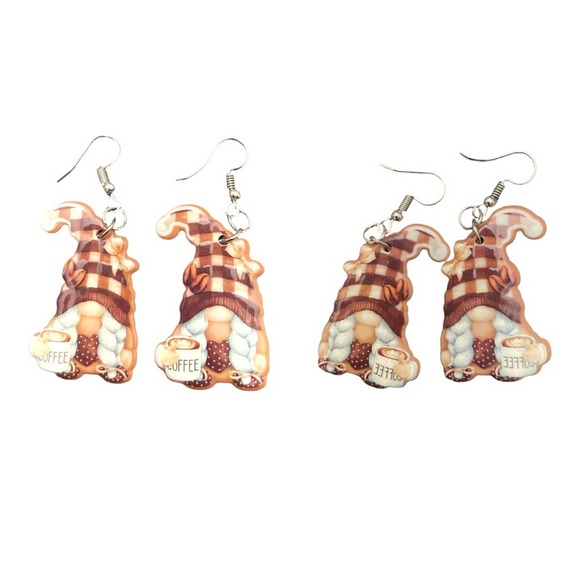 Gnome Acrylic Coffee Drop Earrings - Picture 2 of 5